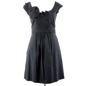 BCBGMaxAzria Black Cotton Smocked Cap Sleeve Mini Dress L